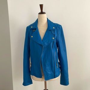 Electric Blue Leather Moto Jacket